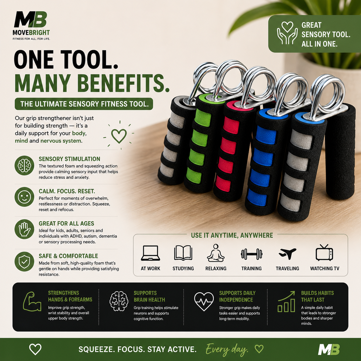 MoveBright Hand Grip Strengthener – Sensory Fitness Tool for Focus, Strength & Wellbeing