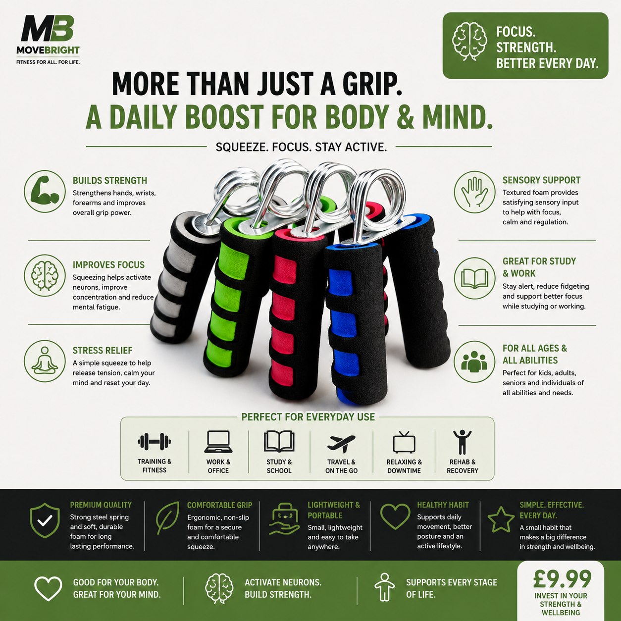 MoveBright Hand Grip Strengthener – Sensory Fitness Tool for Focus, Strength & Wellbeing